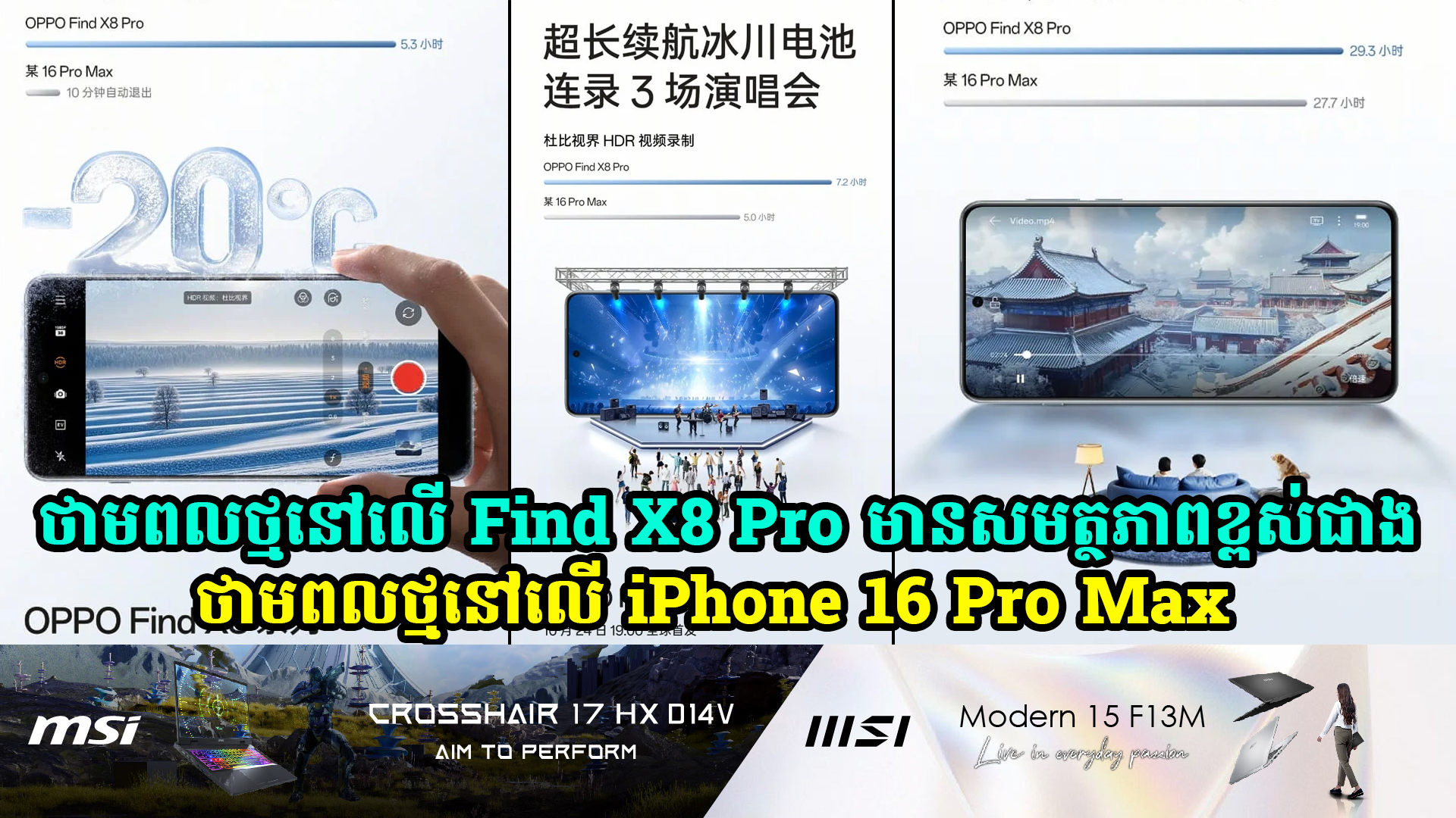 ថាមពលថ្មនៅលើ Find X8 Pro មានសមត្ថភាពខ្ពស់ជាងថ្ម iPhone 16 Pro Max 